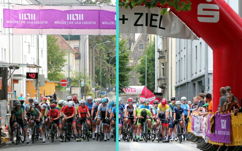 Startbereich der Radrennen in Offenbach (links) und Gießen